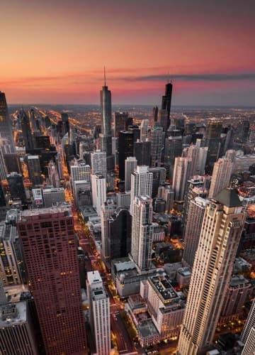 Chicago skyline at sunset by James Kennedy.