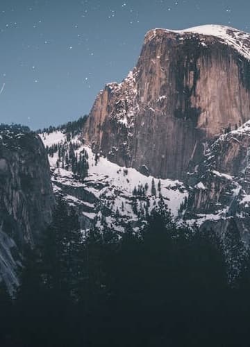 Half Dome silhouette against a starry backdrop.